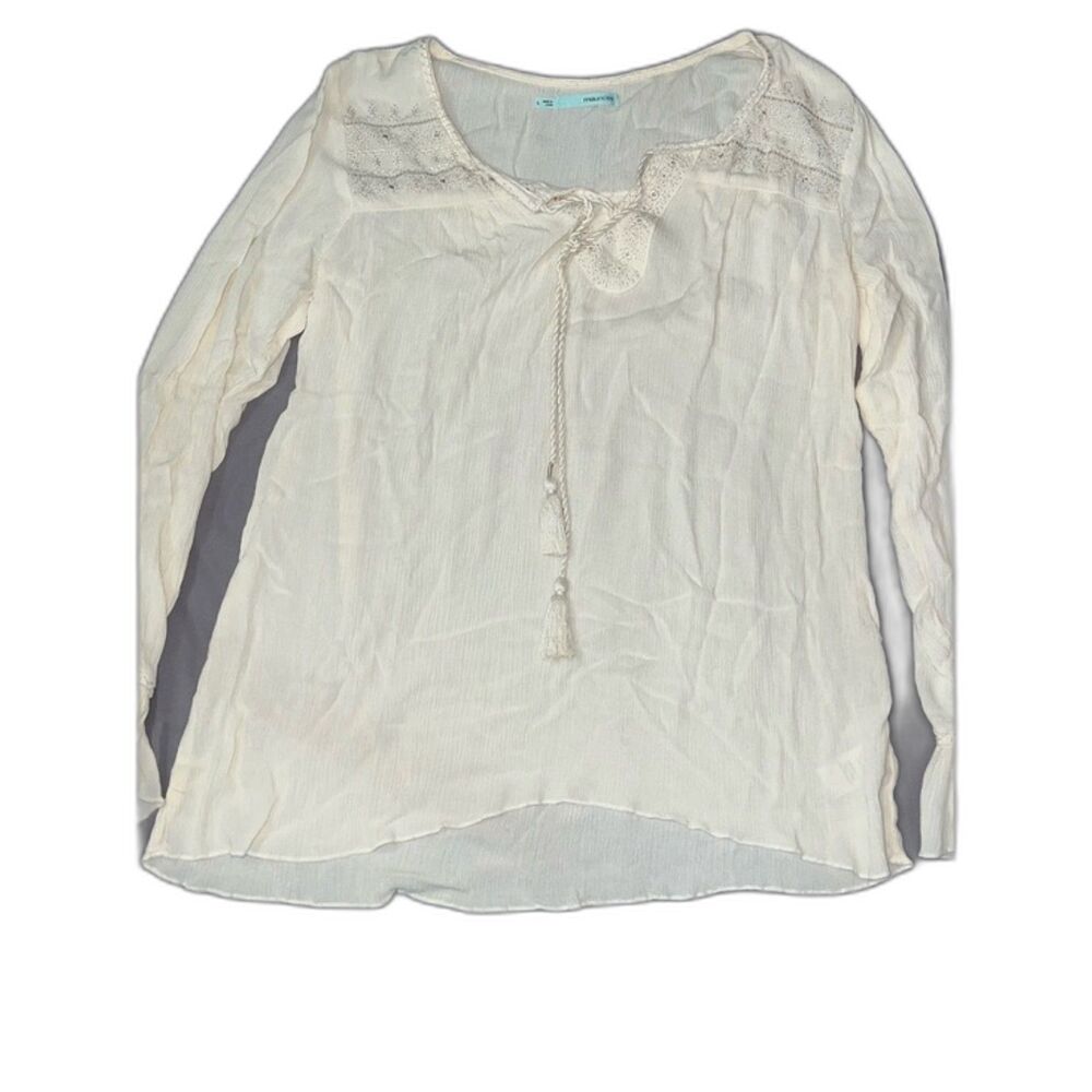 Cream Peasant Style Tie Front Renaissance Top with Embroidered Detail